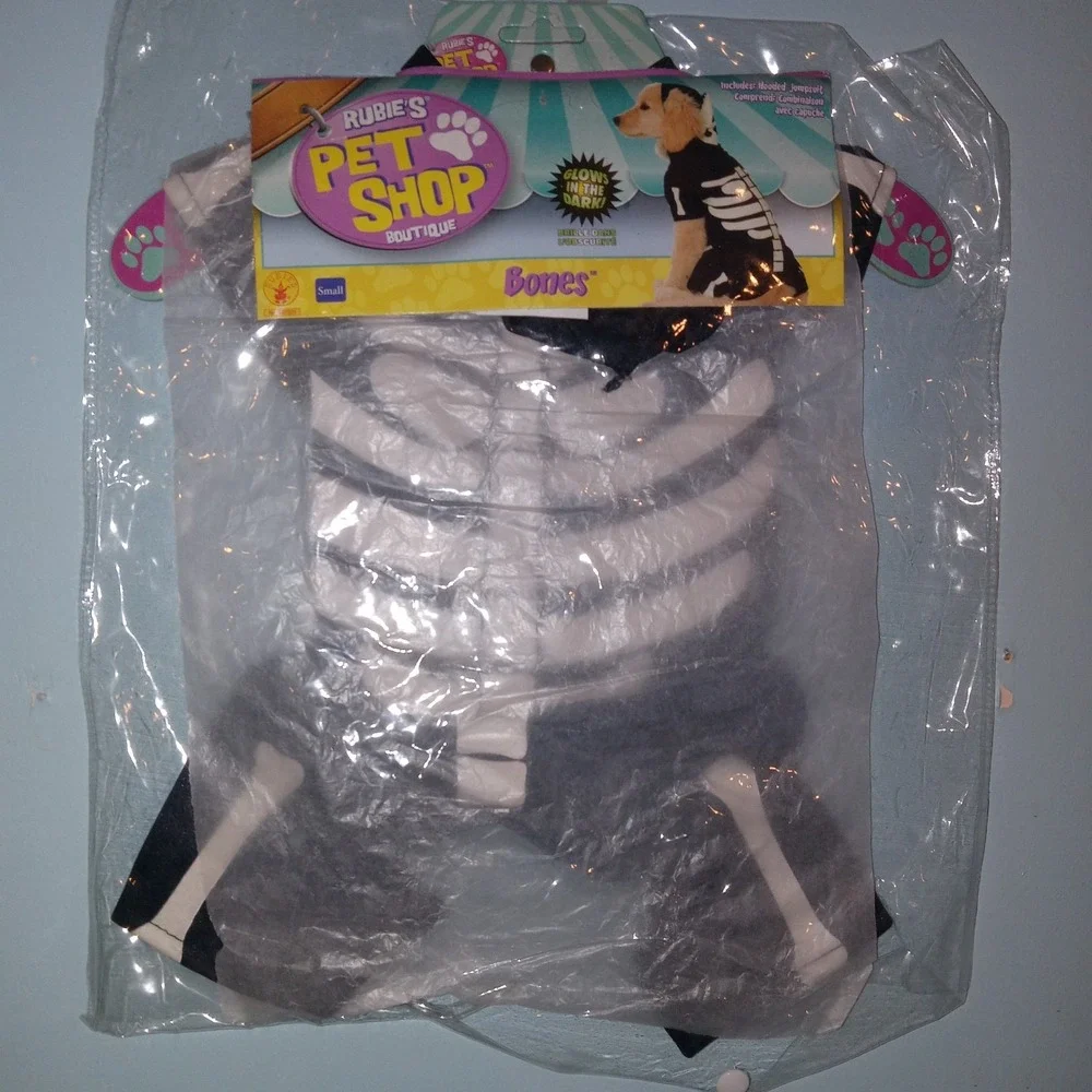 NWT GLOW IN THE DARK BONES SKELETON PET DOG‎ COSTUME - RUBIE'S PET SHOP - SZ S